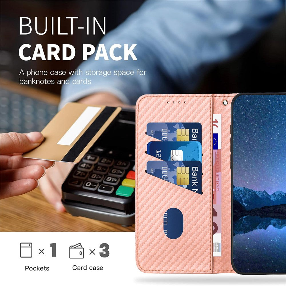 YX0070 For Xiaomi Redmi Note 13 Pro+ 5G Case Carbon Fiber Texture Well-Protected Leather Phone Cover