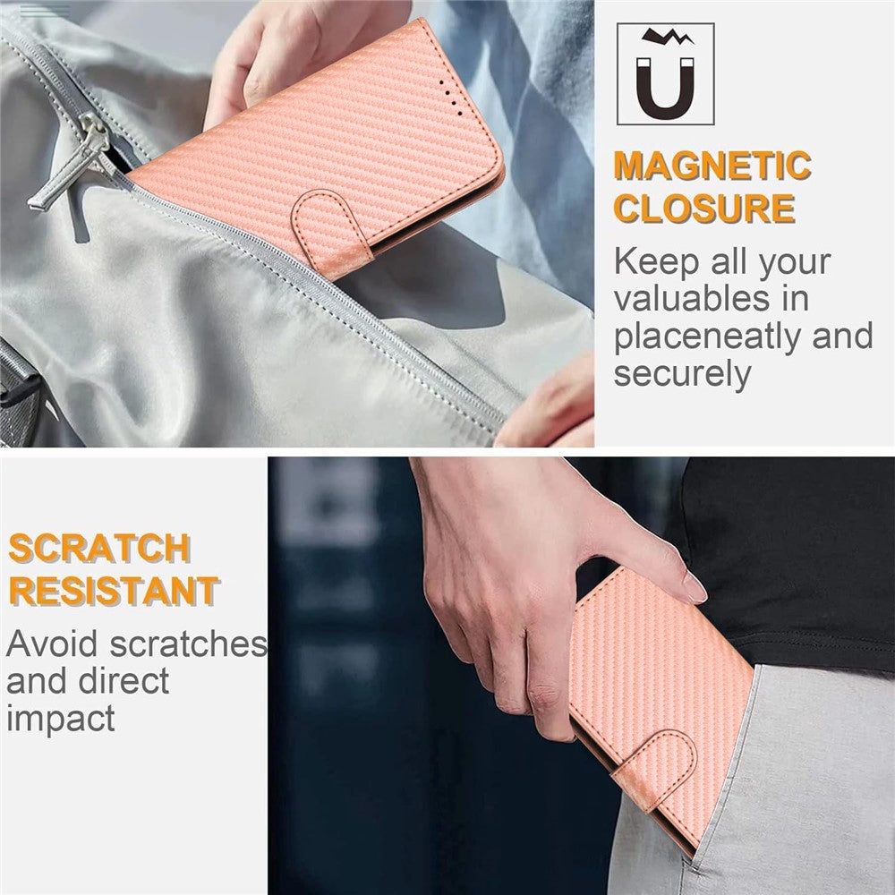 YX0070 For Xiaomi Redmi Note 13 Pro+ 5G Case Carbon Fiber Texture Well-Protected Leather Phone Cover