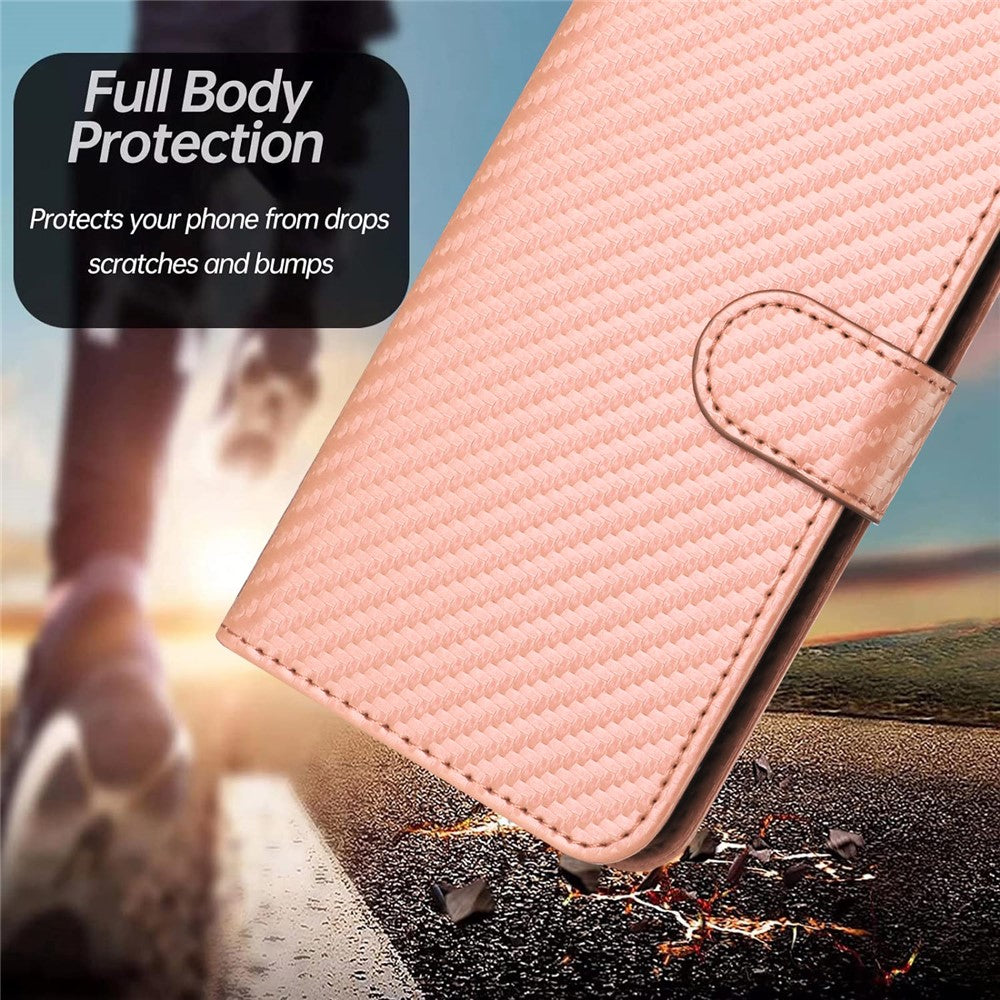 YX0070 För Xiaomi Redmi Note 13 Pro+ 5G Skal Kolfiberstruktur Välskyddat Läderfodral för mobil