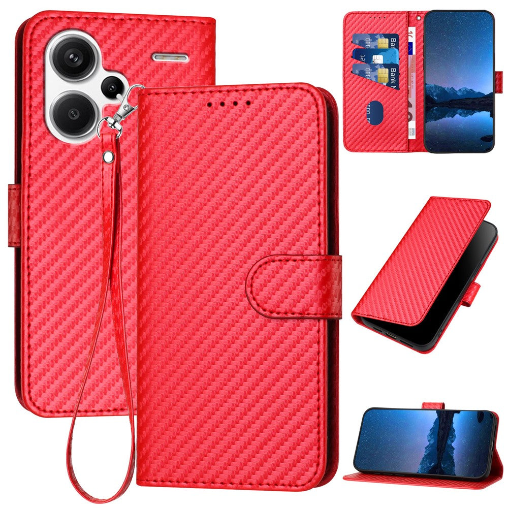 YX0070 För Xiaomi Redmi Note 13 Pro+ 5G Skal Kolfiberstruktur Välskyddat Läderfodral för mobil