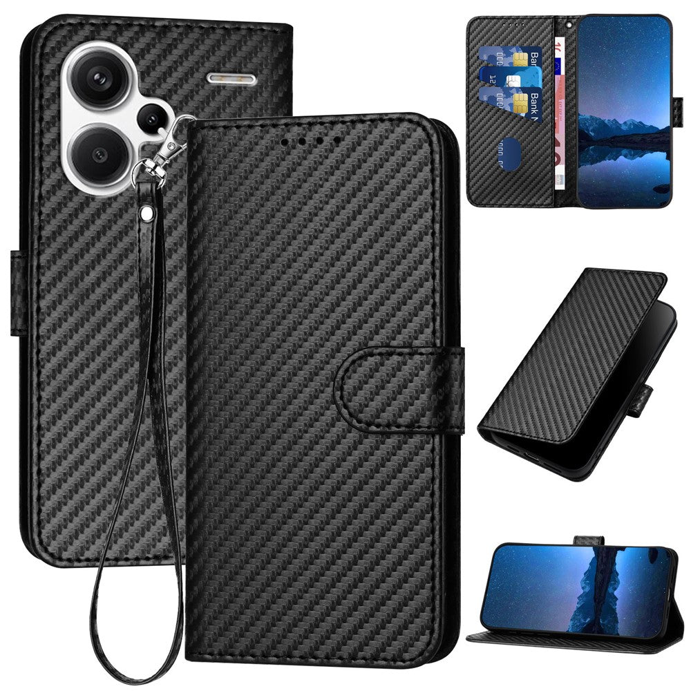 YX0070 För Xiaomi Redmi Note 13 Pro+ 5G Skal Kolfiberstruktur Välskyddat Läderfodral för mobil