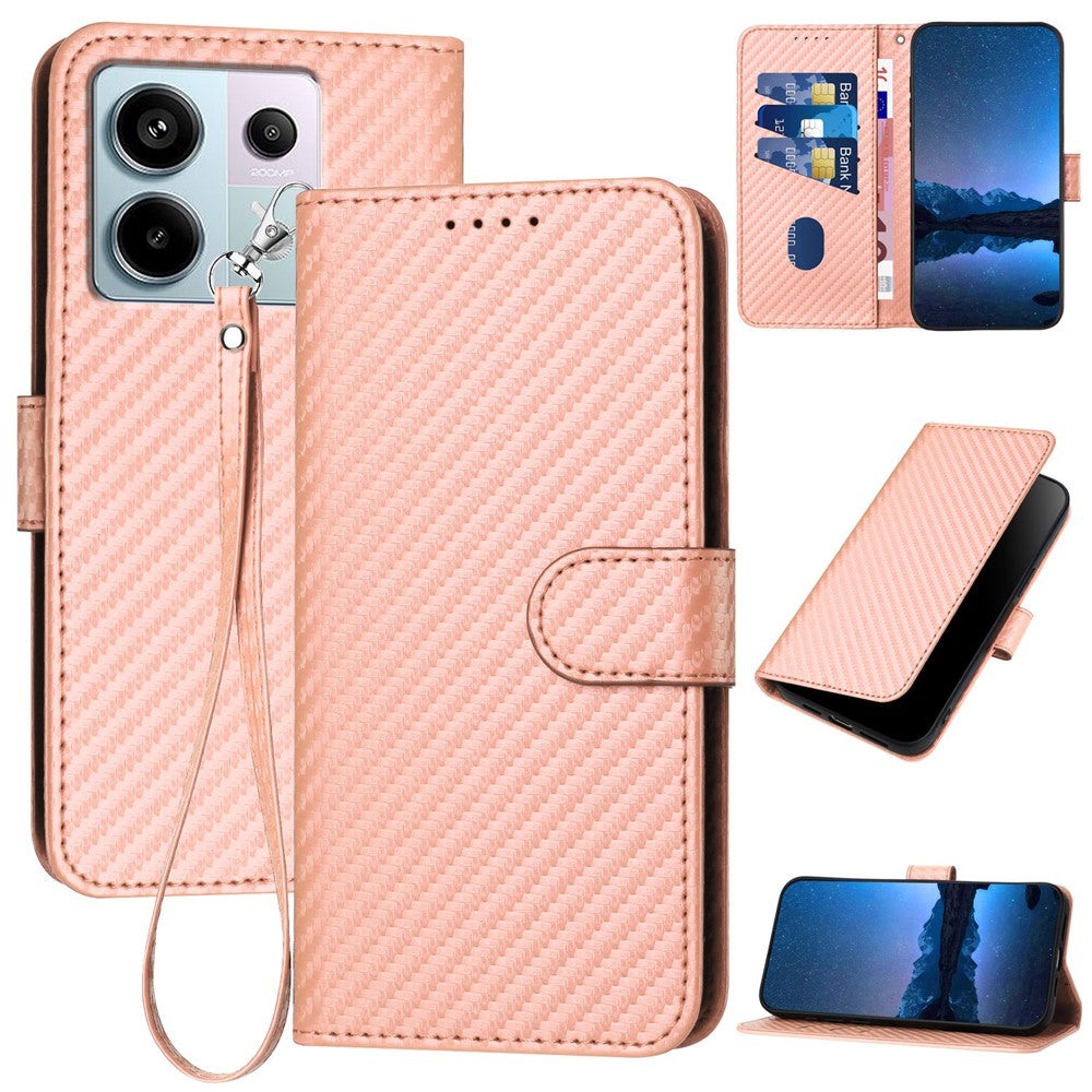 YX0070 För Xiaomi Redmi Note 13 Pro 5G / Poco X6 5G Skal Kolfiberstruktur Läder Plånboksfodral mobilskal