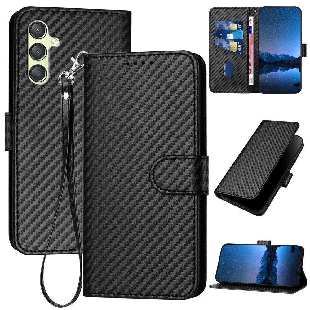 YX0070 För Samsung Galaxy A24 4G (162,1 x 77,6 x 8,3 mm) mobilskal Kolfiberstruktur Läder Plånboksfodral