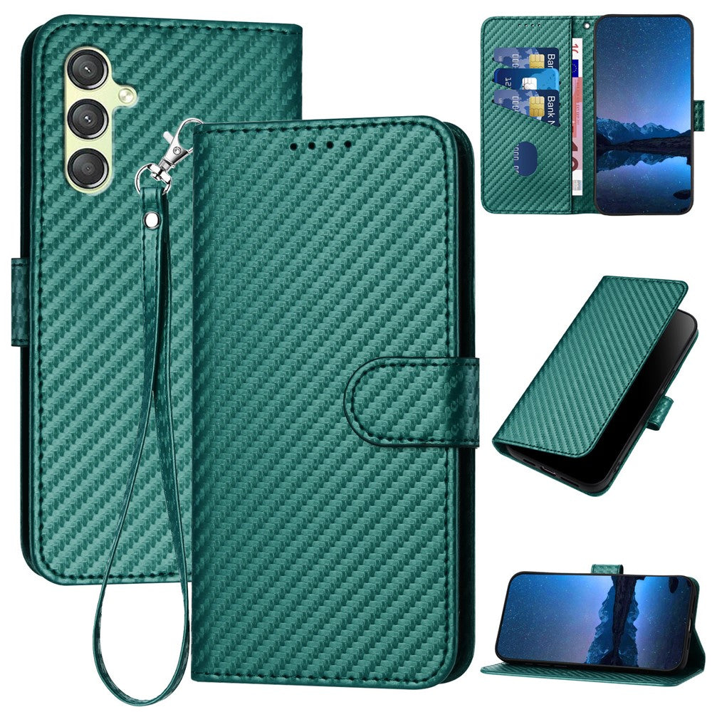 YX0070 För Samsung Galaxy A24 4G (162,1 x 77,6 x 8,3 mm) mobilskal Kolfiberstruktur Läder Plånboksfodral