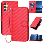 YX0070 För Samsung Galaxy A24 4G (162,1 x 77,6 x 8,3 mm) mobilskal Kolfiberstruktur Läder Plånboksfodral