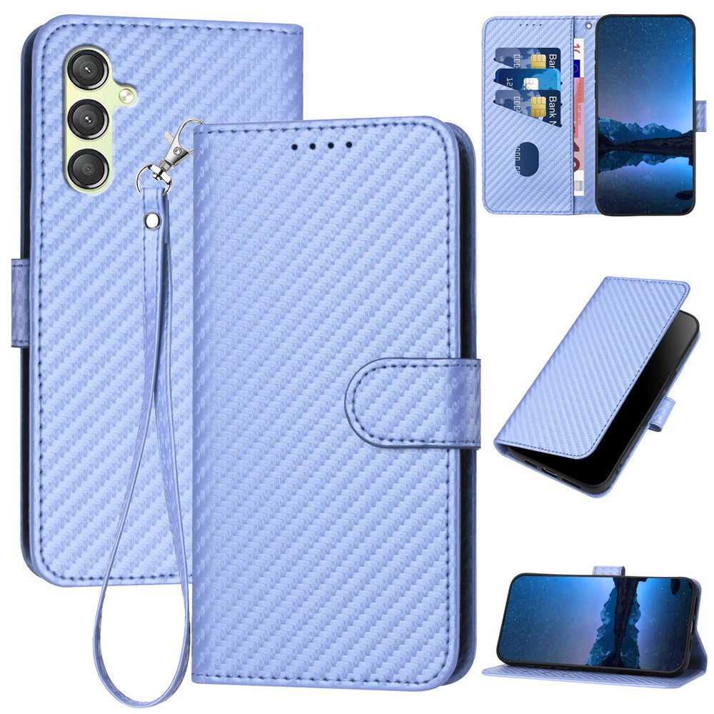 YX0070 För Samsung Galaxy A24 4G (162,1 x 77,6 x 8,3 mm) mobilskal Kolfiberstruktur Läder Plånboksfodral