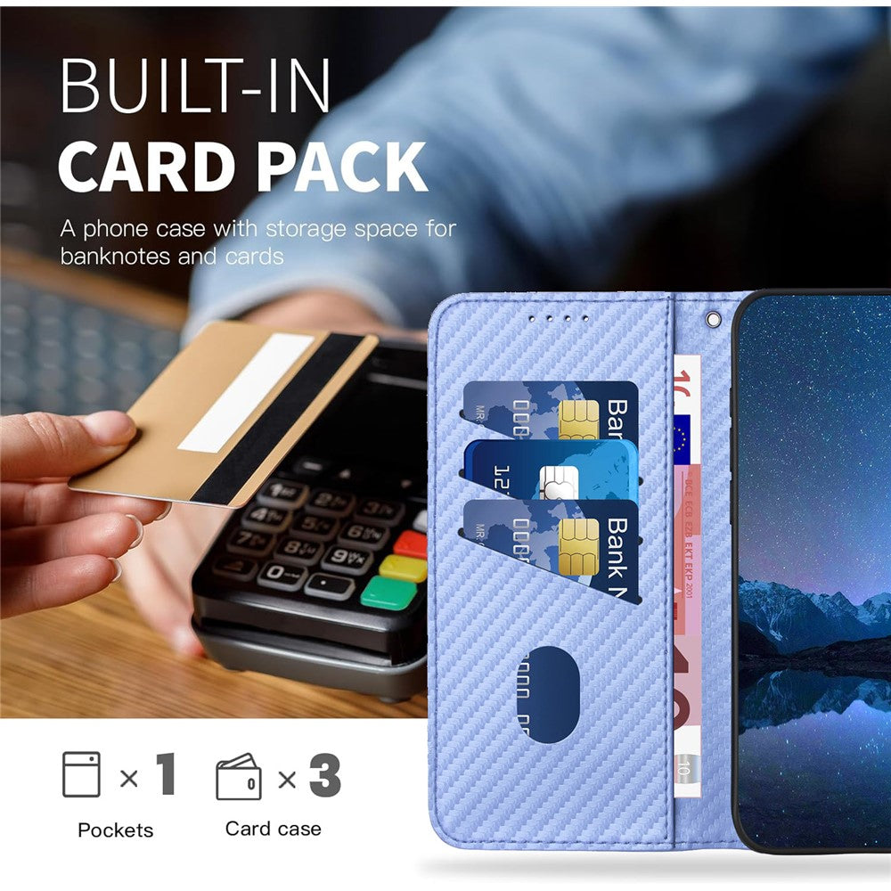 YX0070 For iPhone 15 Pro Multifunction Wallet Phone Case Carbon Fiber Texture PU Leather Phone Stand Cover
