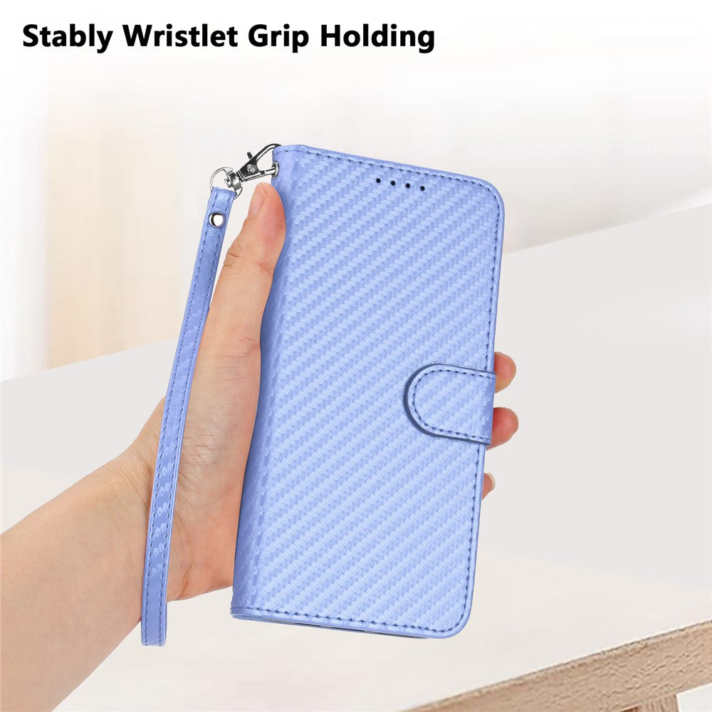 YX0070 For iPhone 15 Pro Multifunction Wallet Phone Case Carbon Fiber Texture PU Leather Phone Stand Cover