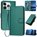 YX0070 For iPhone 15 Pro Multifunction Wallet Phone Case Carbon Fiber Texture PU Leather Phone Stand Cover
