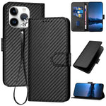 YX0070 For iPhone 15 Pro Multifunction Wallet Phone Case Carbon Fiber Texture PU Leather Phone Stand Cover