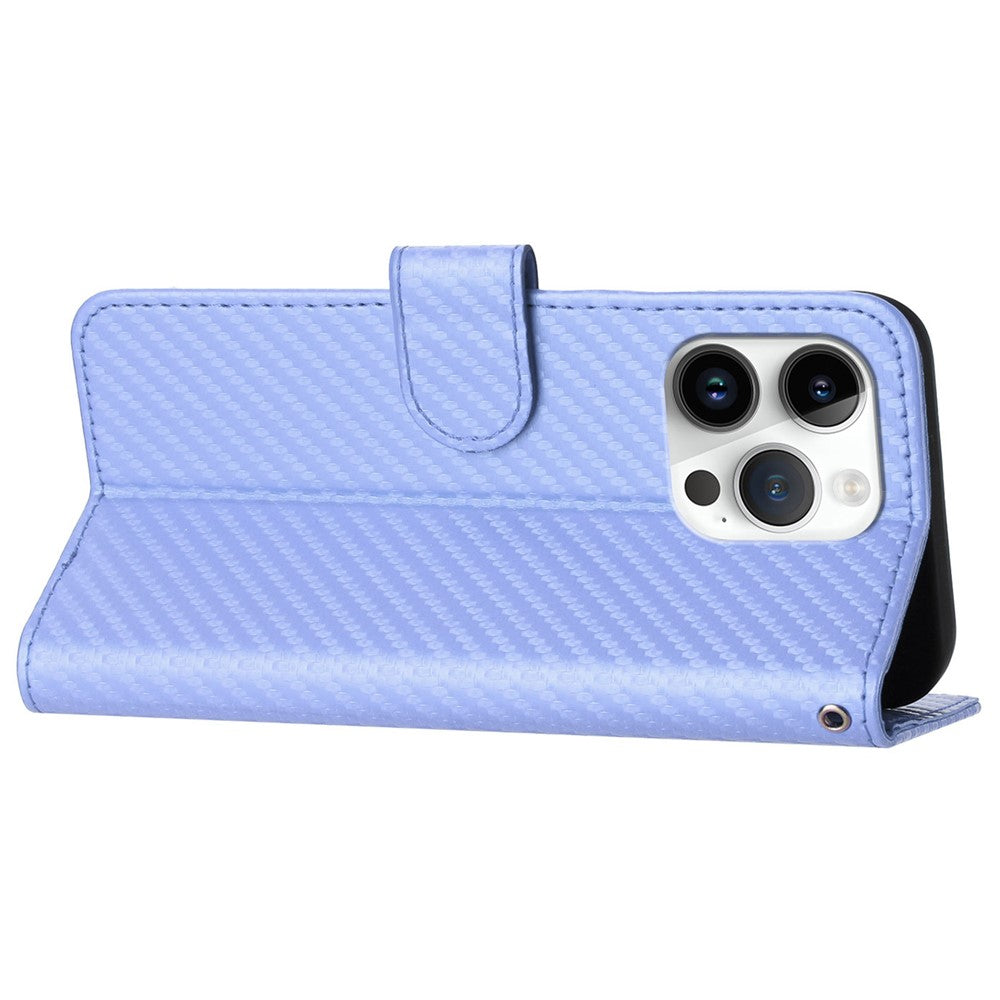 YX0070 Til iPhone 15 Pro Max Wallet Case Carbon Fiber Tekstur Læder Telefoncover