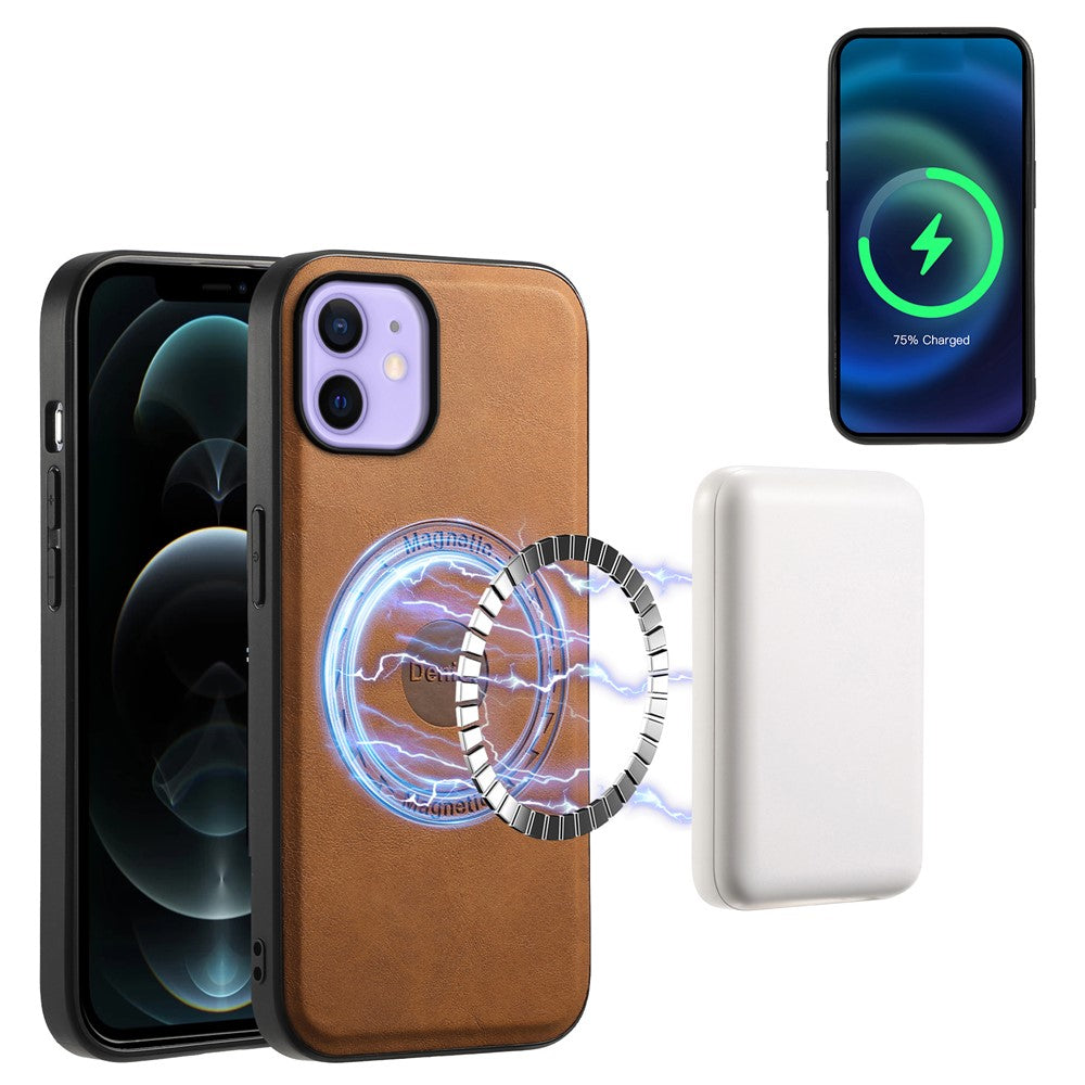 DENIOR A11 For iPhone 12 / 12 Pro Magnetic Case Retro PU+PC+TPU Shockproof Phone Cover