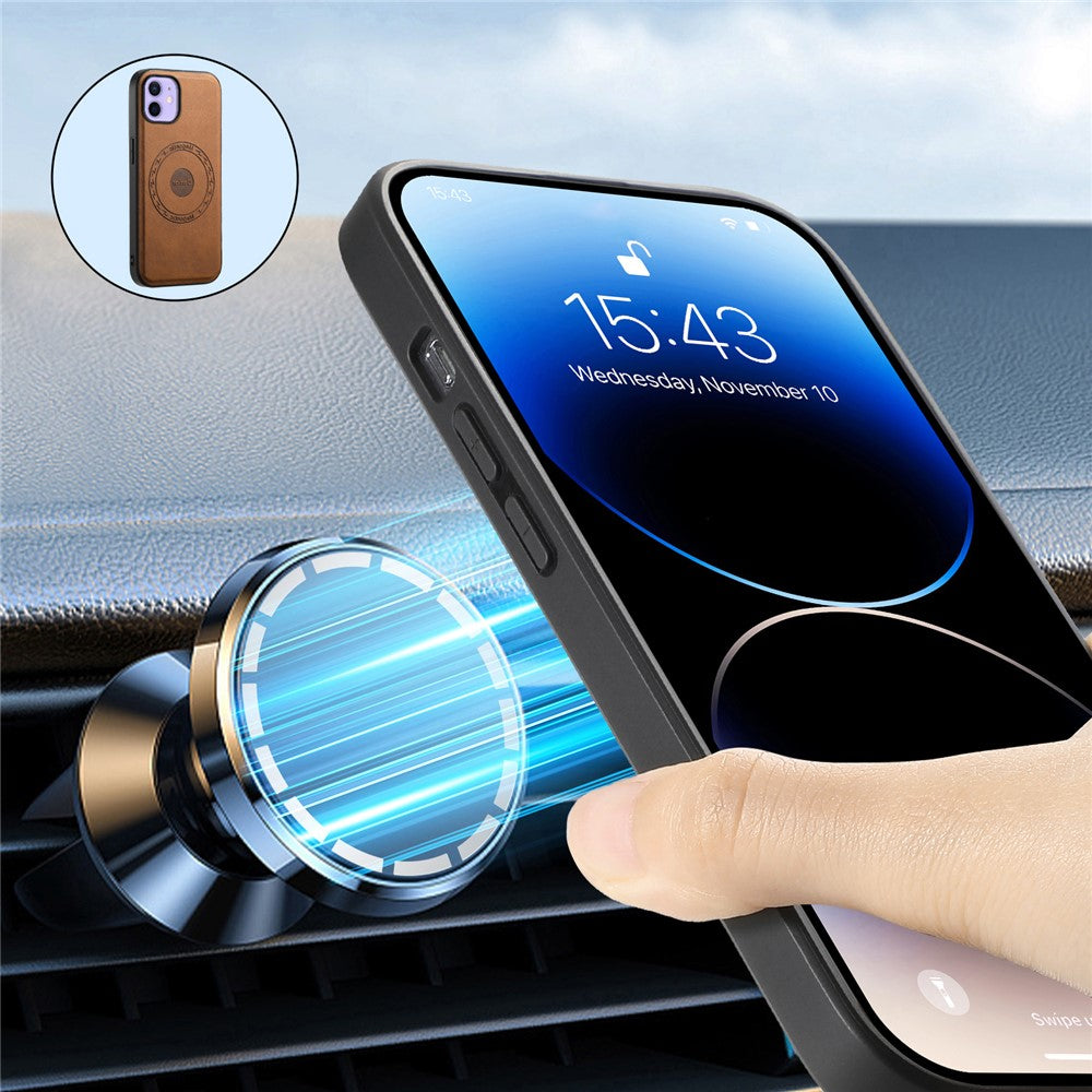 DENIOR A11 For iPhone 12 / 12 Pro Magnetic Case Retro PU+PC+TPU Shockproof Phone Cover