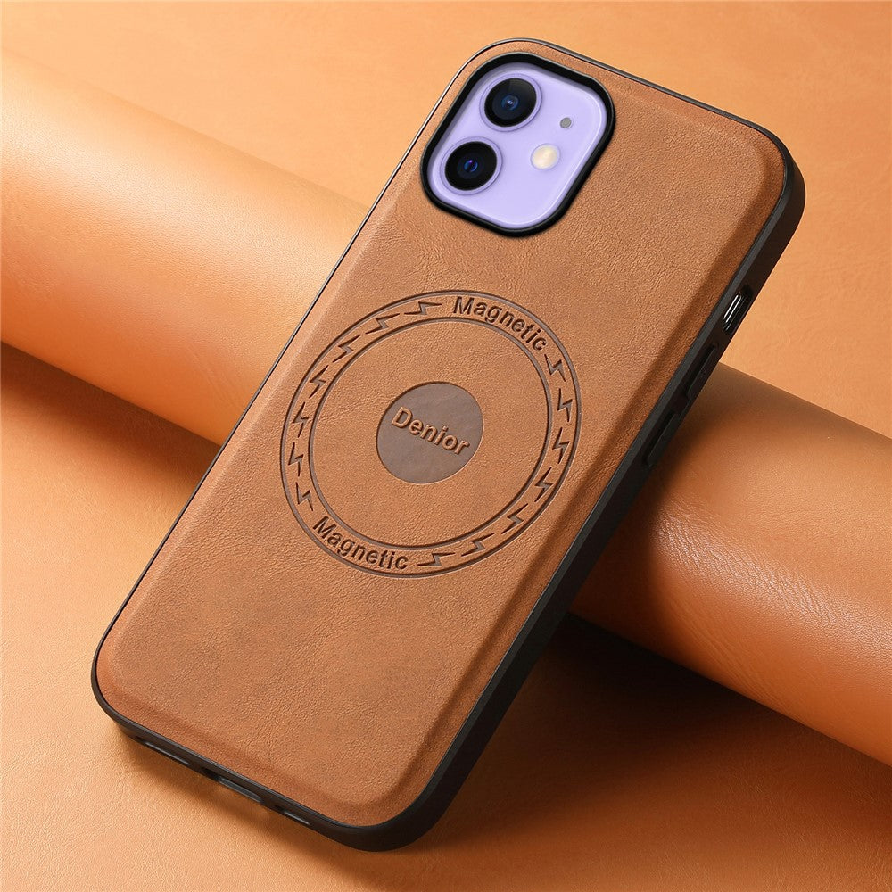 DENIOR A11 For iPhone 12 / 12 Pro Magnetic Case Retro PU+PC+TPU Shockproof Phone Cover