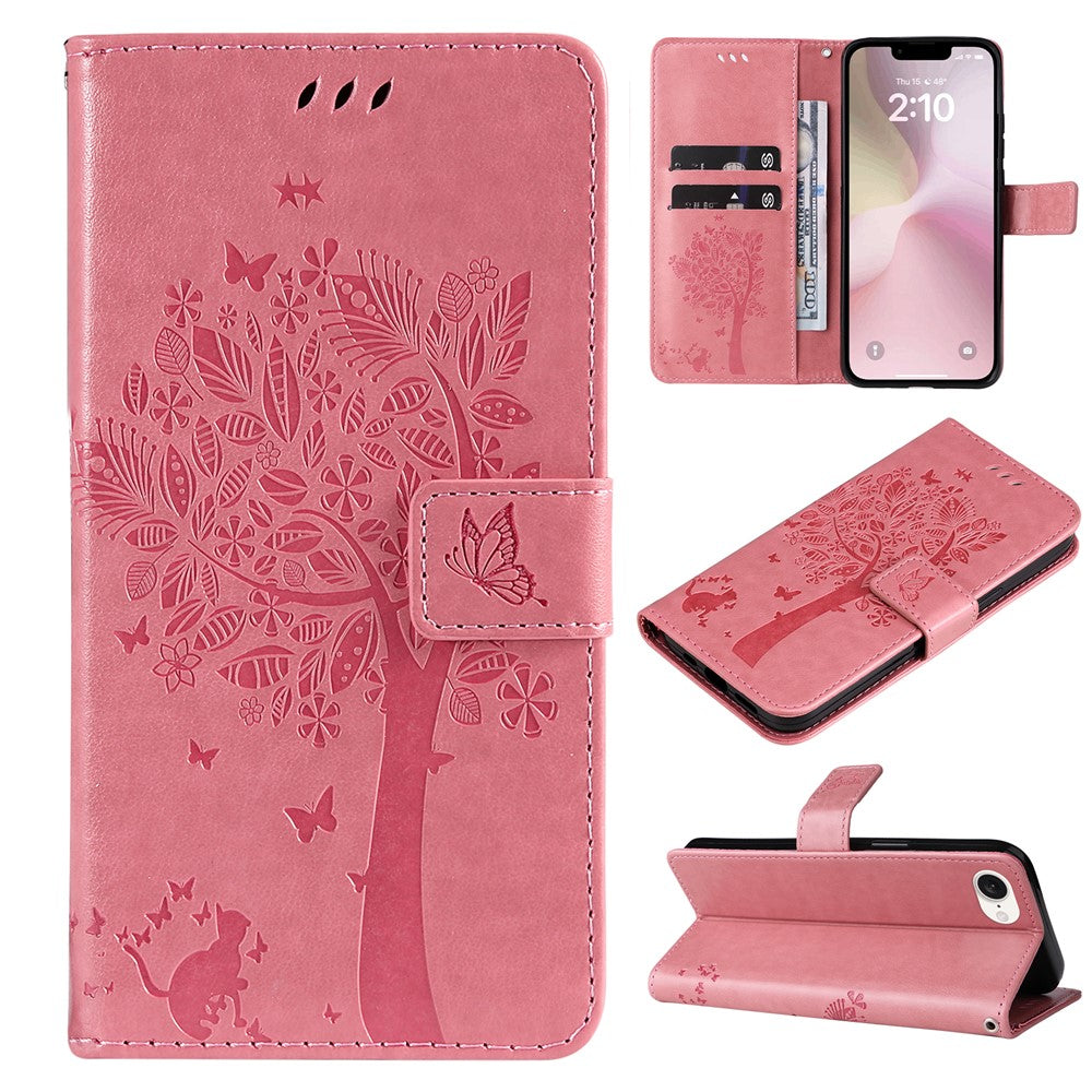 For iPhone 17th / 16th Phone Case with Stand Cat Tree Pattern Leather Wallet Mobile Cover