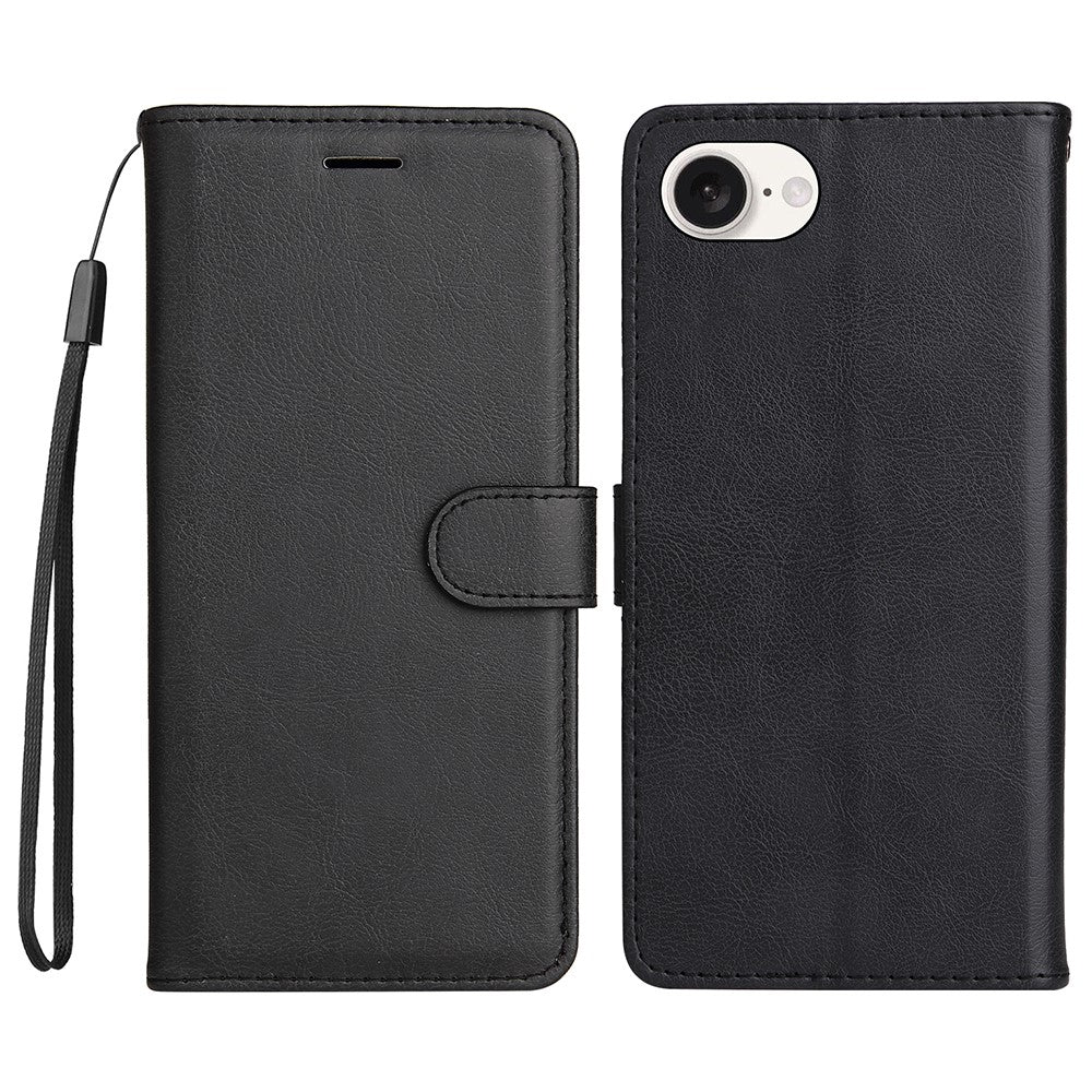 Til iPhone 17e / 16e Etui Ensfarvet Læder Mobilcover Pung Stander med Strop