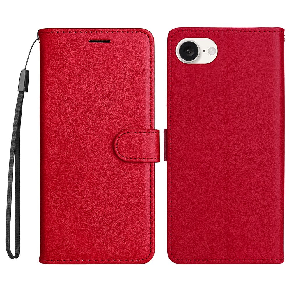 For iPhone 17e / 16e Case Solid Color Leather Mobile Cover Wallet Stand with Strap
