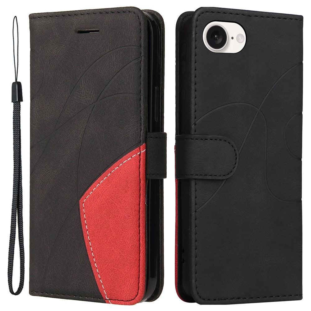 Til iPhone 17e / 16e Læder Etui Pung Stativ Farve Splejsning Telefoncover