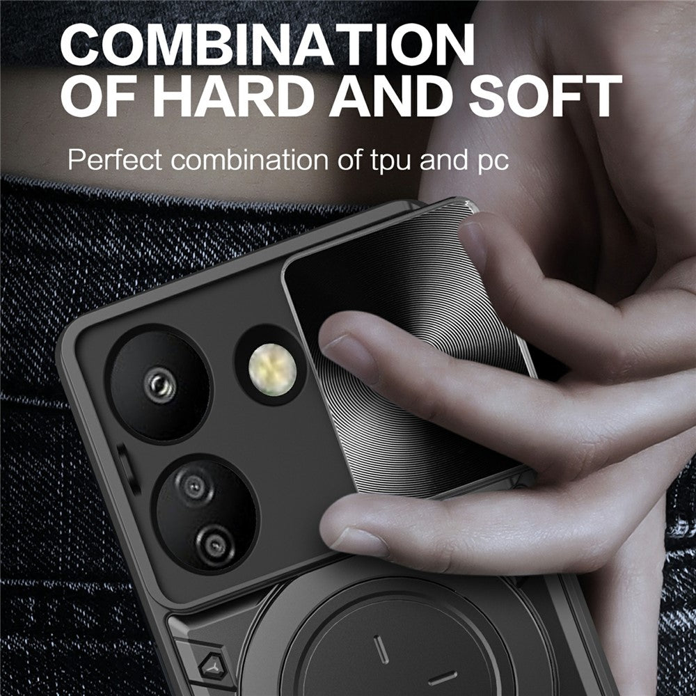 For Xiaomi Redmi 13C 4G / Poco C65 4G Case Slide Camera Lid TPU+PC Hybrid Phone Cover with Kickstand