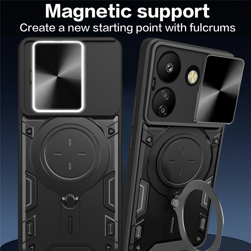 For Xiaomi Redmi 13C 4G / Poco C65 4G Case Slide Camera Lid TPU+PC Hybrid Phone Cover with Kickstand