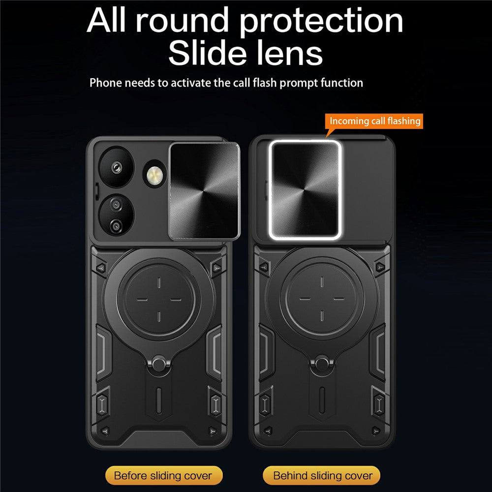 For Xiaomi Redmi 13C 4G / Poco C65 4G Case Slide Camera Lid TPU+PC Hybrid Phone Cover with Kickstand