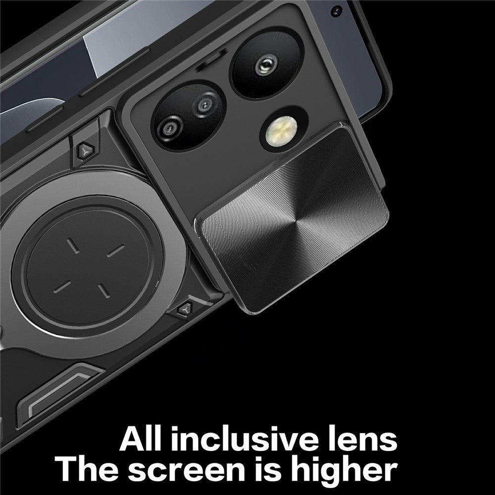 For Xiaomi Redmi 13C 4G / Poco C65 4G Case Slide Camera Lid TPU+PC Hybrid Phone Cover with Kickstand