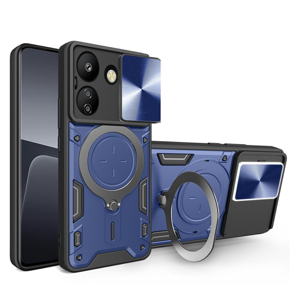 For Xiaomi Redmi 13C 4G / Poco C65 4G Case Slide Camera Lid TPU+PC Hybrid Phone Cover with Kickstand