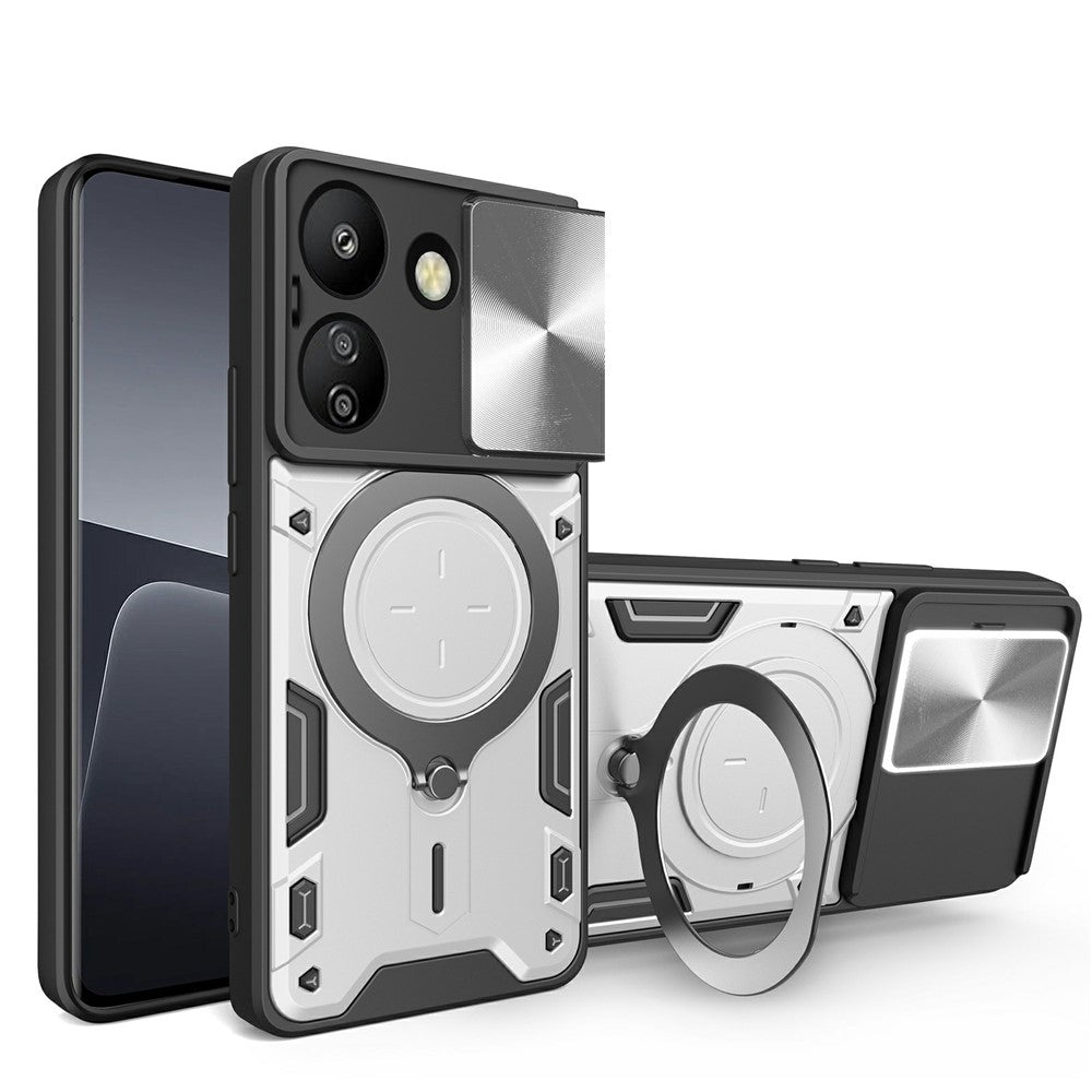 For Xiaomi Redmi 13C 4G / Poco C65 4G Case Slide Camera Lid TPU+PC Hybrid Phone Cover with Kickstand