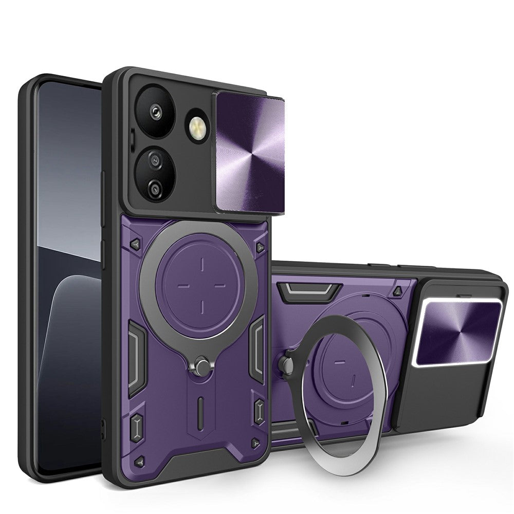 For Xiaomi Redmi 13C 4G / Poco C65 4G Case Slide Camera Lid TPU+PC Hybrid Phone Cover with Kickstand