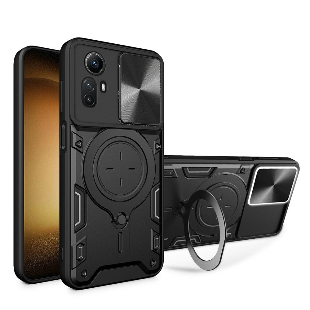 For Xiaomi Redmi Note 12S 4G Case Anti-Drop TPU+PC Phone Cover with Kickstand, Slide Lens Lid