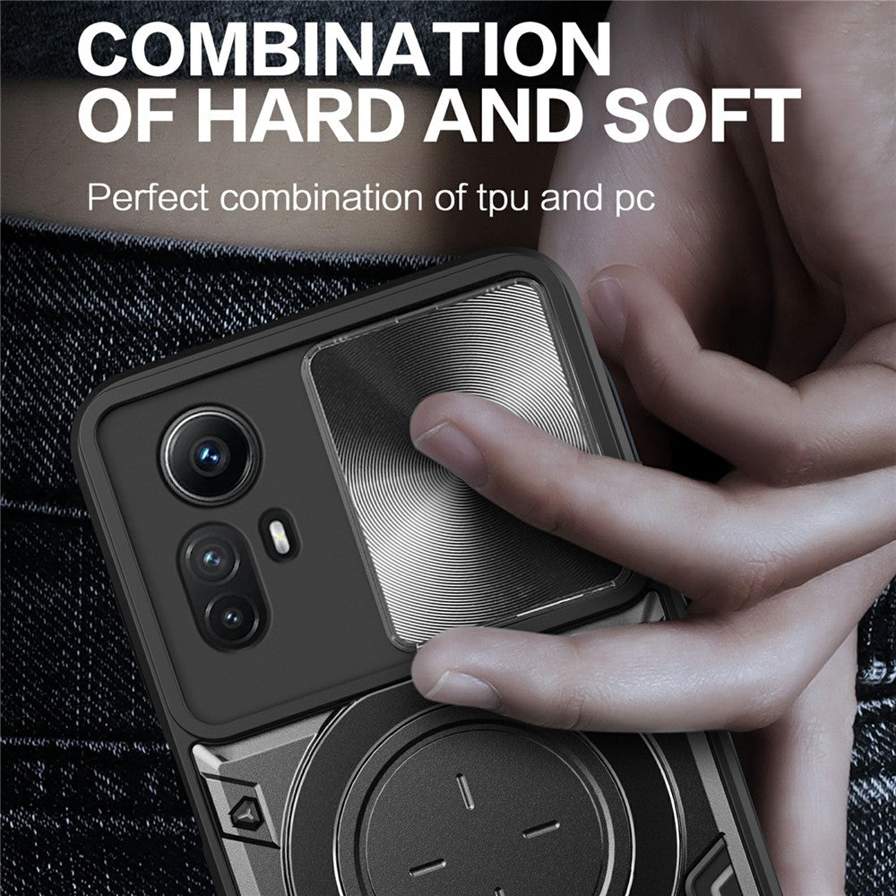 For Xiaomi Redmi Note 12S 4G Case Anti-Drop TPU+PC Phone Cover with Kickstand, Slide Lens Lid