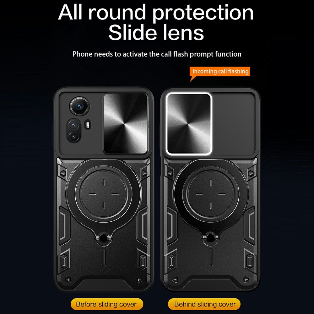 For Xiaomi Redmi Note 12S 4G Case Anti-Drop TPU+PC Phone Cover with Kickstand, Slide Lens Lid
