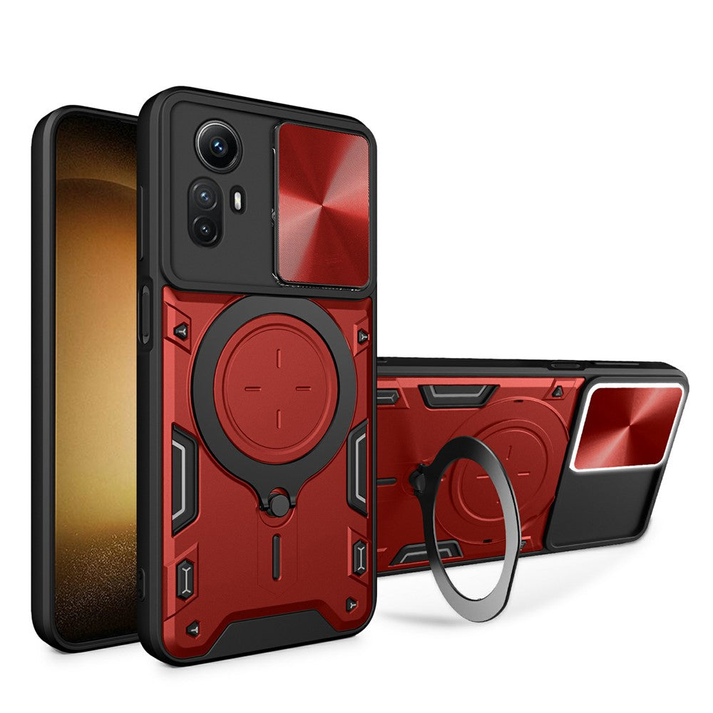 For Xiaomi Redmi Note 12S 4G Case Anti-Drop TPU+PC Phone Cover with Kickstand, Slide Lens Lid