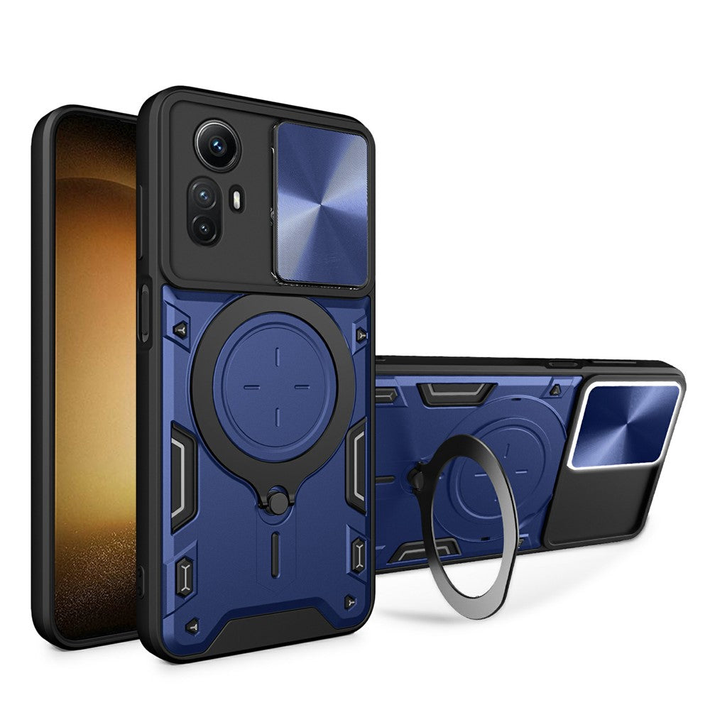For Xiaomi Redmi Note 12S 4G Case Anti-Drop TPU+PC Phone Cover with Kickstand, Slide Lens Lid
