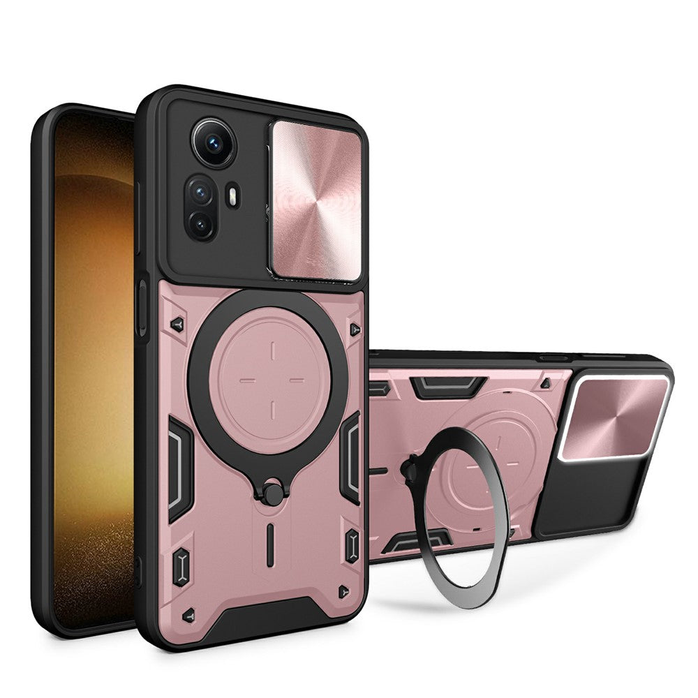 For Xiaomi Redmi Note 12S 4G Case Anti-Drop TPU+PC Phone Cover with Kickstand, Slide Lens Lid