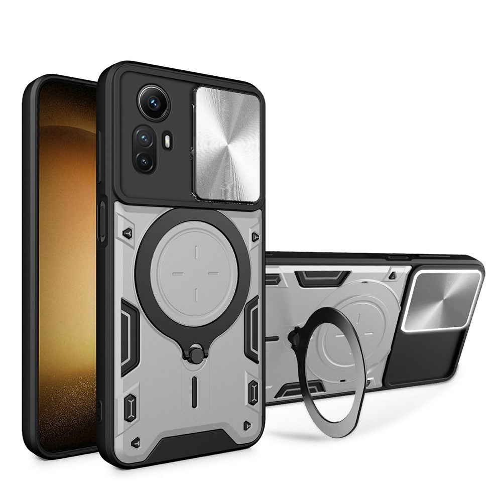 For Xiaomi Redmi Note 12S 4G Case Anti-Drop TPU+PC Phone Cover with Kickstand, Slide Lens Lid