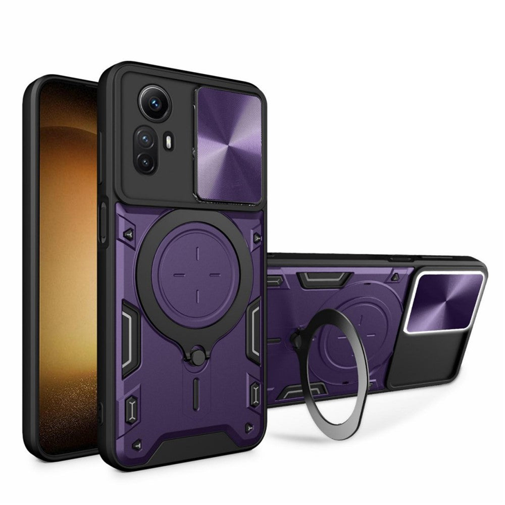 For Xiaomi Redmi Note 12S 4G Case Anti-Drop TPU+PC Phone Cover with Kickstand, Slide Lens Lid