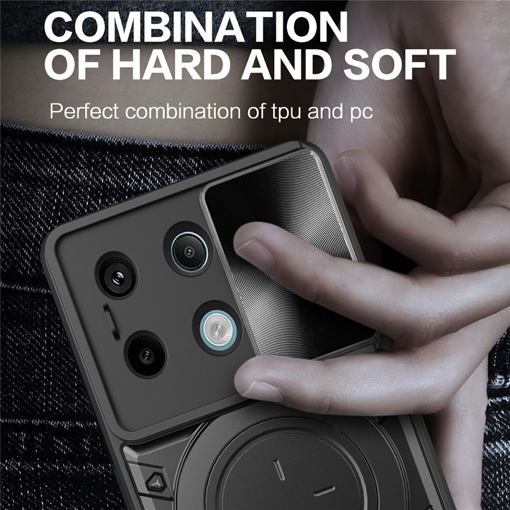For Xiaomi Redmi Note 13 Pro 5G / Poco X6 5G Case Kickstand TPU+PC Phone Cover with Slide Lens Lid