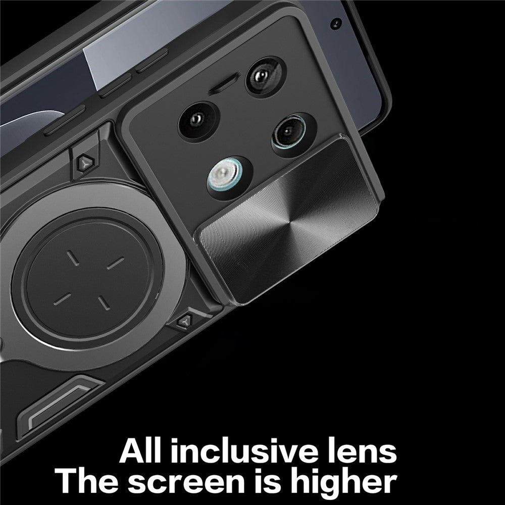 For Xiaomi Redmi Note 13 Pro 5G / Poco X6 5G Case Kickstand TPU+PC Phone Cover with Slide Lens Lid