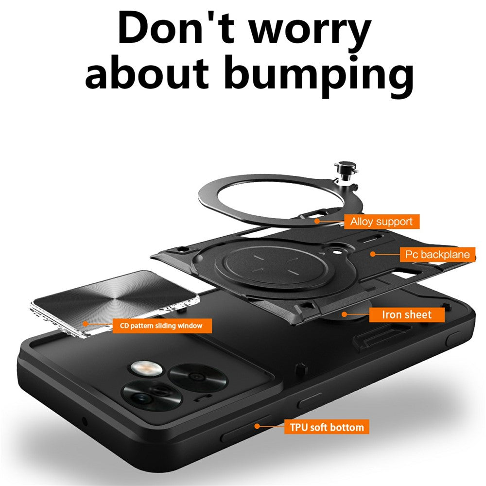 For Oppo A79 5G / A2 5G Case Sliding Camshield TPU+PC Shockproof Phone Cover with Kickstand