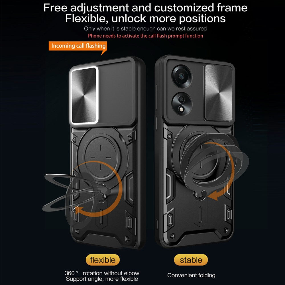 For Oppo A58 4G Case Sliding Camshield Kickstand TPU+PC Impact-Resistant Phone Cover