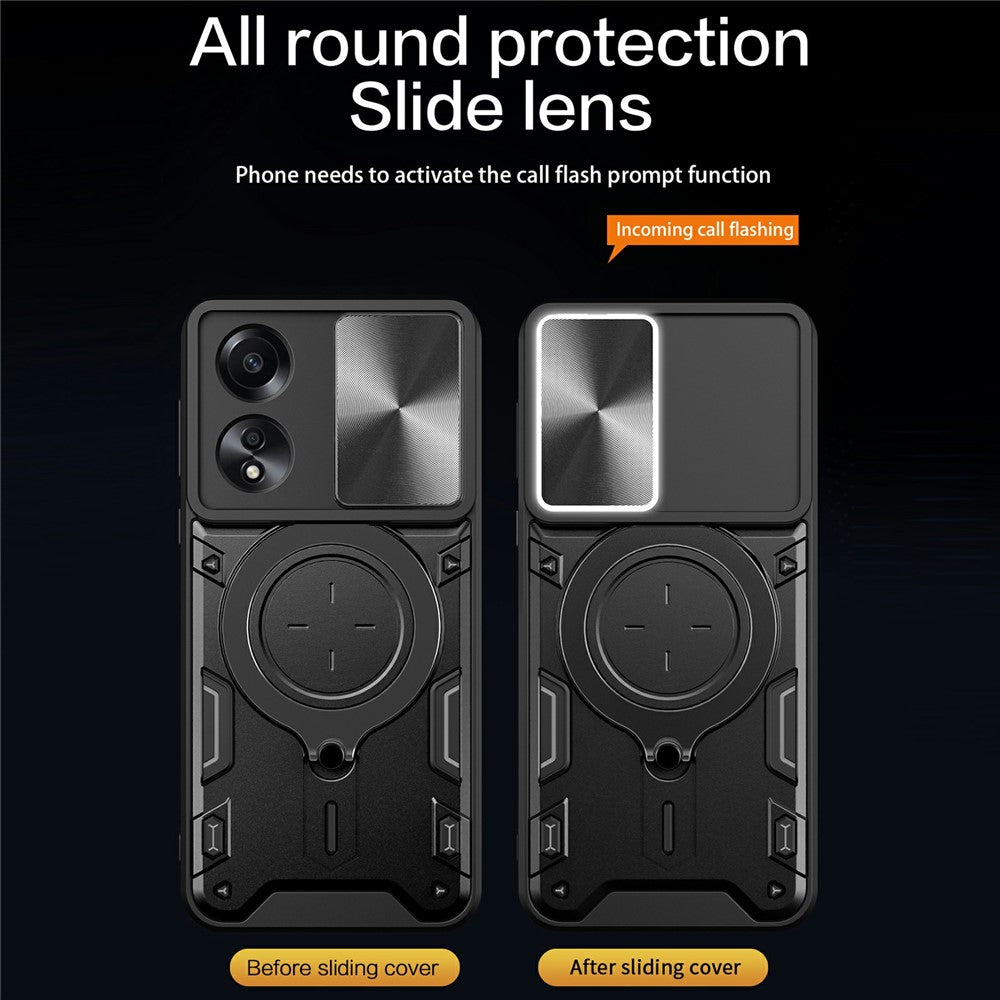 For Oppo A58 4G Case Sliding Camshield Kickstand TPU+PC Impact-Resistant Phone Cover