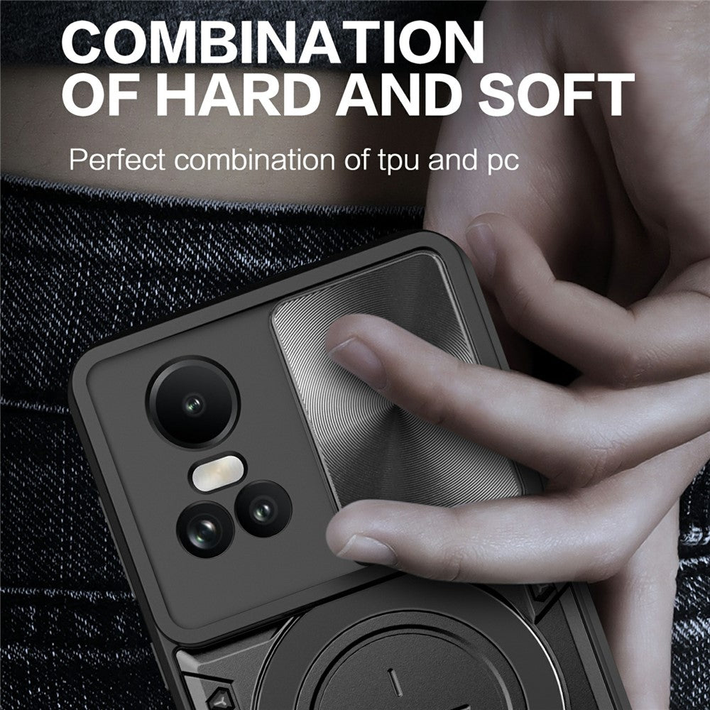 For Oppo Reno10 5G (Global) / Reno10 Pro 5G (Global) Case TPU+PC Phone Cases with Kickstand, Slide Lens Window