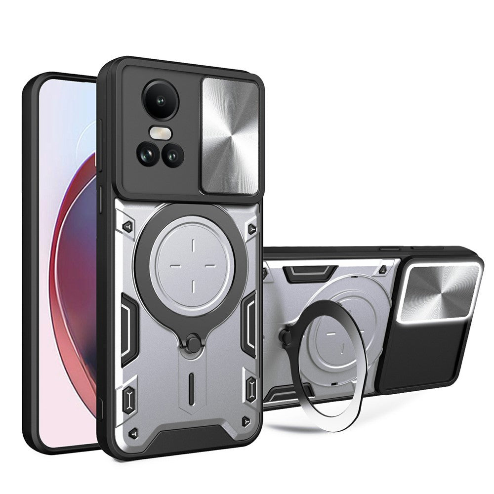 For Oppo Reno10 5G (Global) / Reno10 Pro 5G (Global) Case TPU+PC Phone Cases with Kickstand, Slide Lens Window