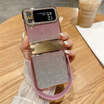 For Samsung Galaxy Z Flip3 5G / Flip4 5G Case Hinge Protection Glitter Hard PC Phone Cover with Strap