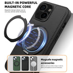 Skal med ringstativ för iPhone 14, kompatibelt med MagSafe-bakstycke i PU-läder