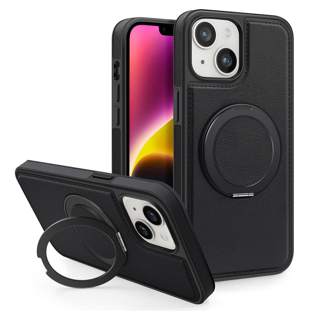 Til iPhone 14 Plus Cover med Ring Kickstand Kompatibel med MagSafe PU Læder Bagcover