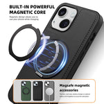 For iPhone 14 Plus Case with Ring Kickstand Compatible with MagSafe PU Leather Back Cover