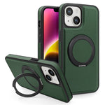 For iPhone 14 Plus Case with Ring Kickstand Compatible with MagSafe PU Leather Back Cover