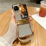 For Oppo Find N3 Flip 5G Case Rhinestones Glitter Hard PC Folding Phone Cover with Wrist Strap